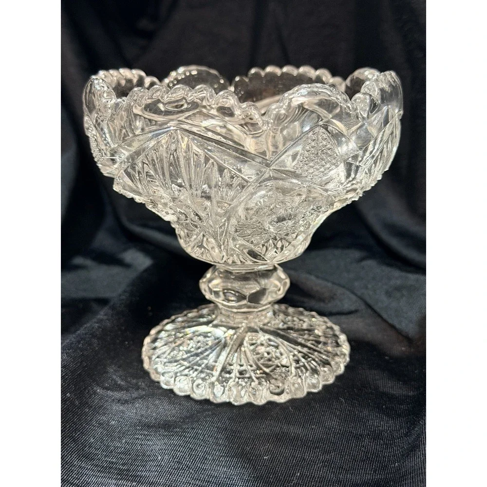 VTG Imperial Glass Clear Pressed Pattern Fan‎ / Star Compote Sawtooth (2609)